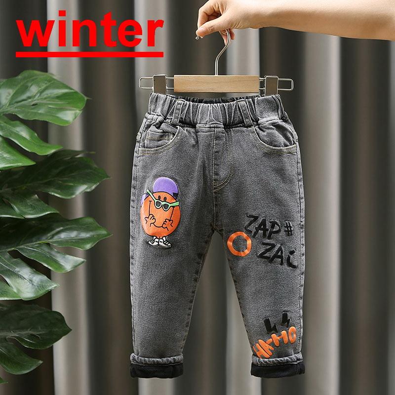 

Kids Jeans Boys Casual Winter Thicken Long Pants Plus Velvet Cotton Warm Denim Trousers Fashion Clothing 2-6Y, Blue
