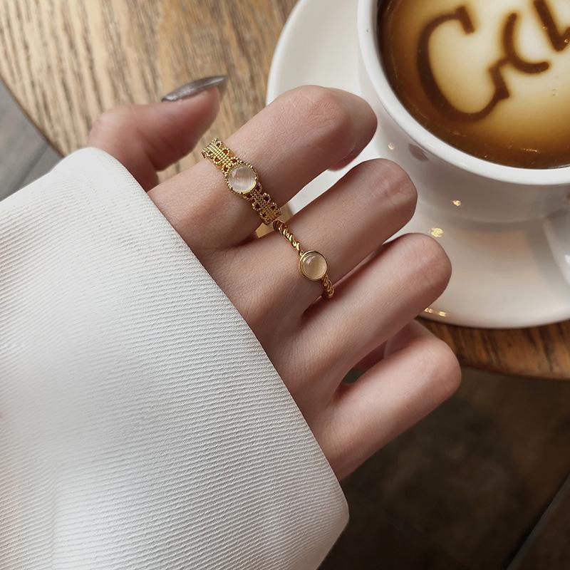

Cluster Rings Vintage Opal Twist Ring For Women Adjustable Cat's Eye Stone Gold Open Aesthetic Fashion Friends Gifts Jewelry KBR204, Golden;silver