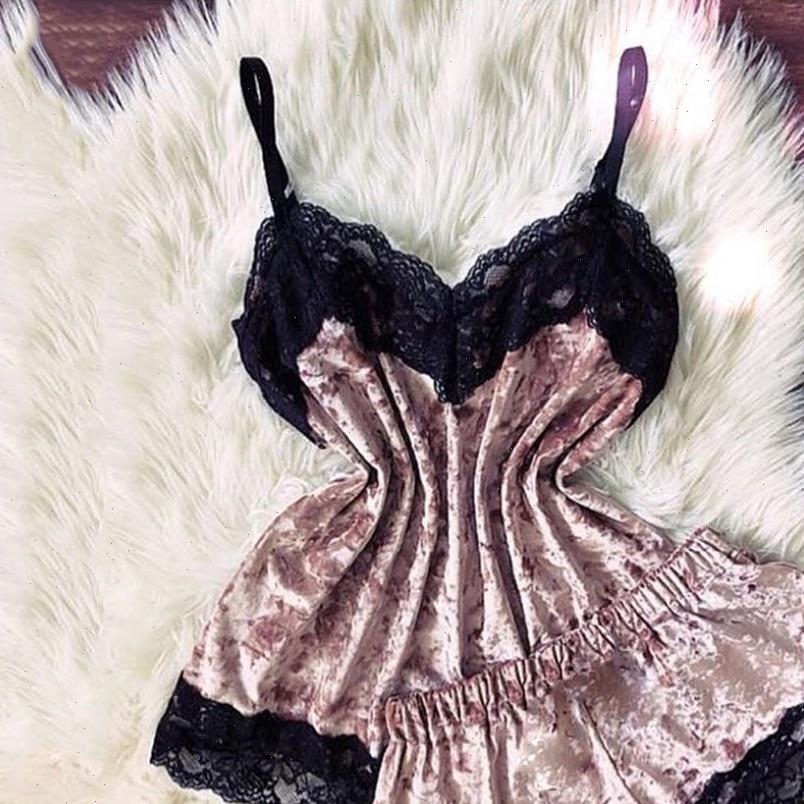 

lingerie camisole lace women sleepwear bow shorts v neck velvet monster pajamas set woman outfit, Black;red