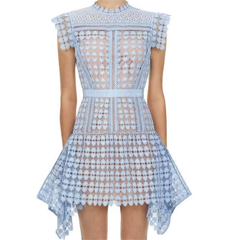 

Self Portrait Women Dress Runway Summer Lace Floral Embroidery Patchwork Cotton Sleeveless Hollow Out Shirt es 210603, Picture color