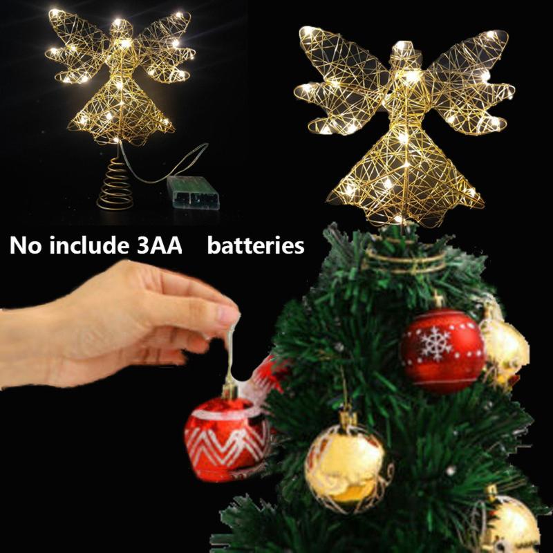 

Christmas Decorations Tree Topper Wrought Iron Angel Golden Decoration LED Warm Light Fairy Party Decor Holiday Atmosphere For Home