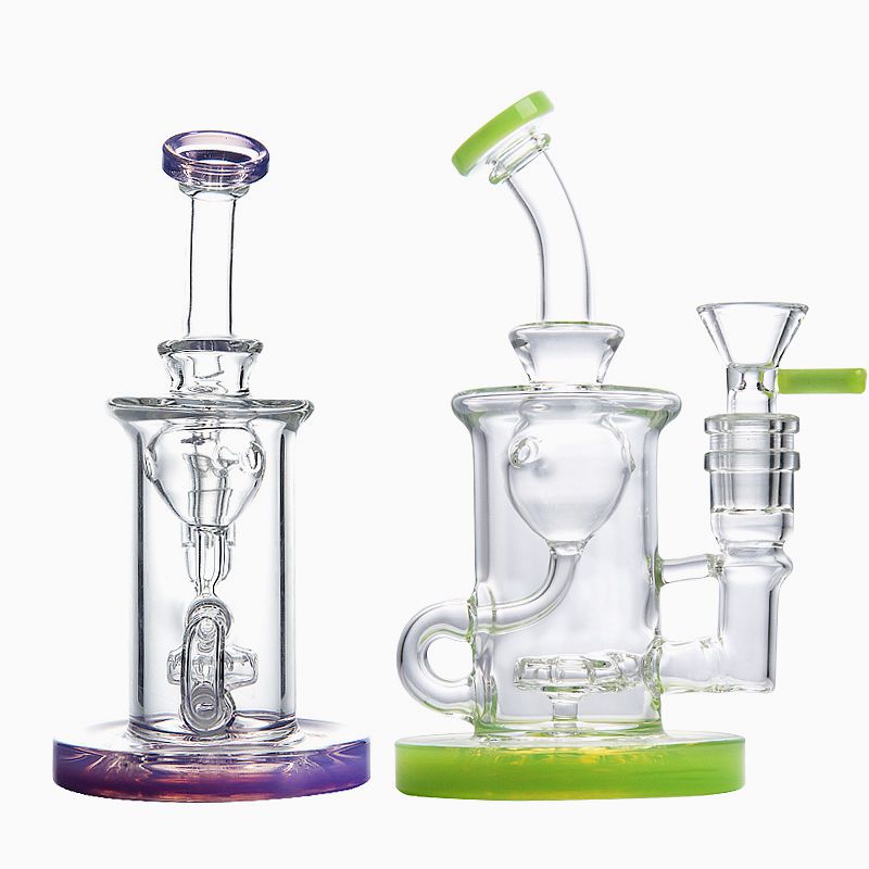 

6 Inch Hookahs Heady Glass Klein Bong Showerhead Perc 14mm Female Joint Recycler Torus Oil Dab Rigs Water Pipes With Bowl XL-2071