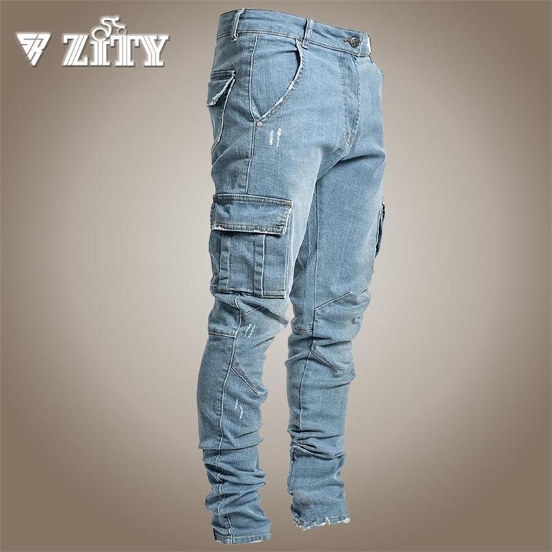

Fashion Skinny Jeans Men Casual Pocket Pencil Pants Clothing Jogger Denim Ropa Hombre 211108, Black