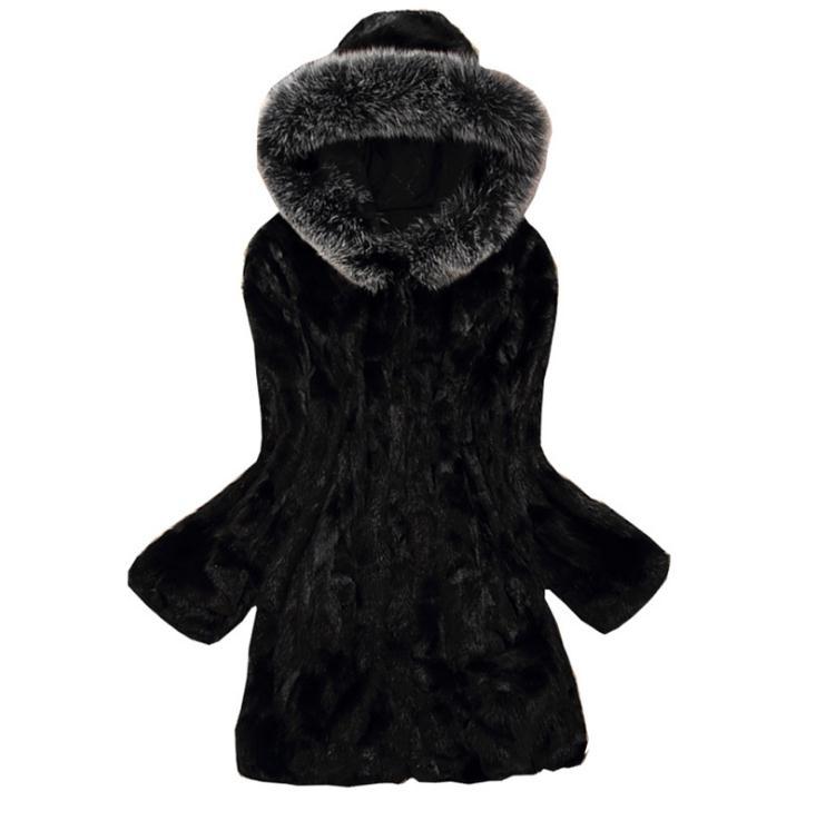 

Women' Fur & Faux /6Xl Women Long Section Black Hooded Fake Overcoats Plus Size Casual Large Man-Made Outwear Jacket K1222