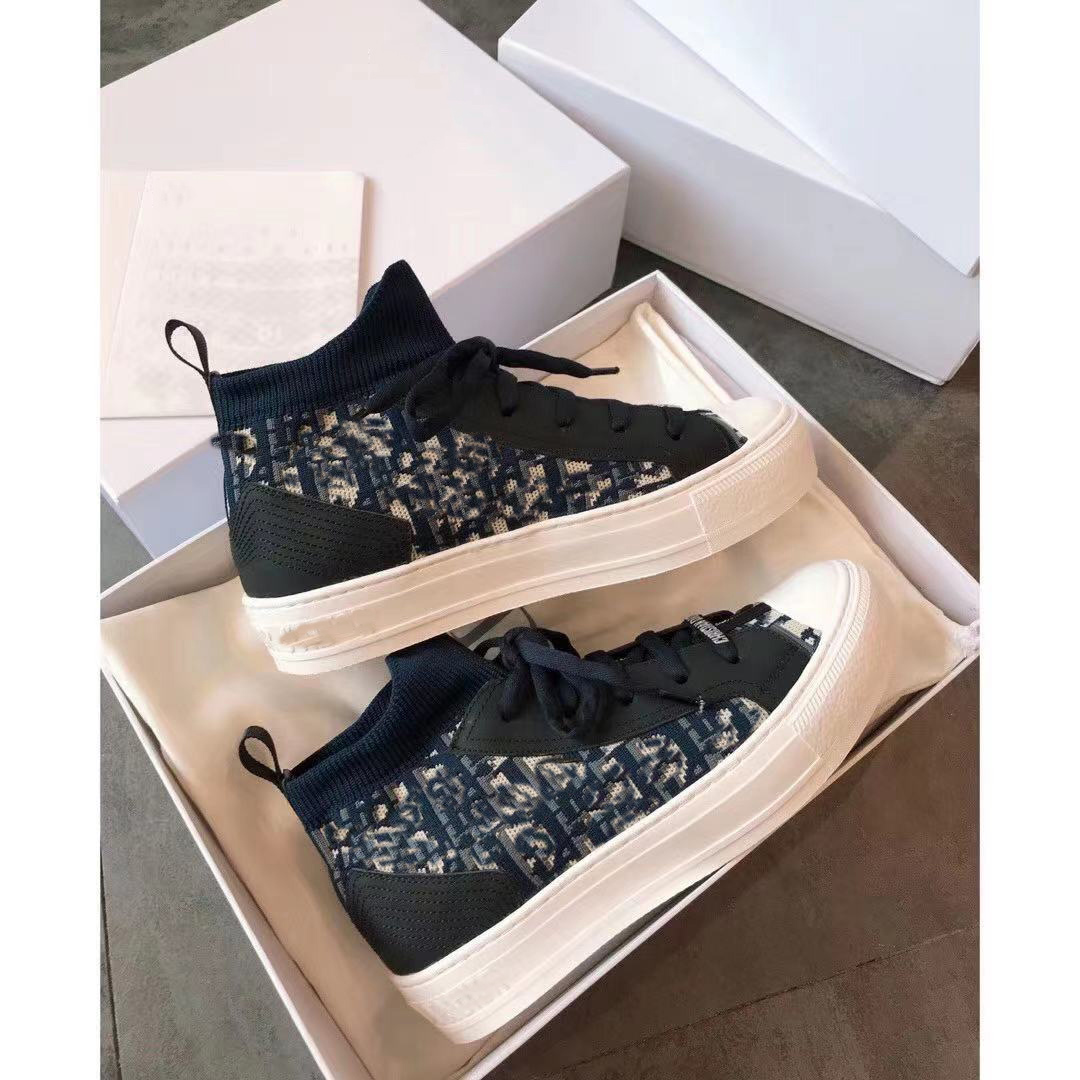 

Women Oblique Designer Sneakers High top Sport shoes Trainers Black White Leather lace-up
