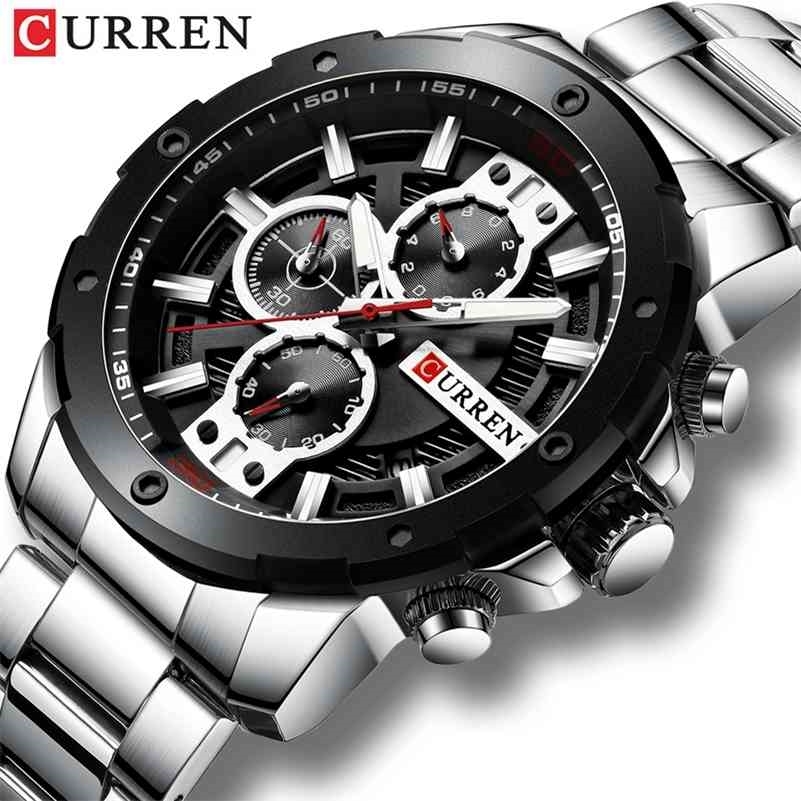 

CURREN Men Watch Luxury Brand Fashion Quartz Chronograph Male Clock Waterproof Stainless Steel Sport Watch Men Relogio Masculino 210517, Silver black