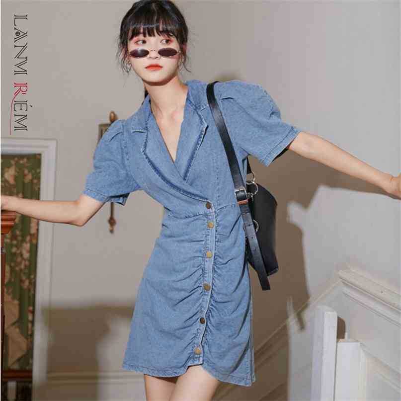 

Summer Dresses Women' Slim Short Puff Sleeve Casual Denim Dress Female Streetwear Clothes Arrivals 2D1498 210526, Blue
