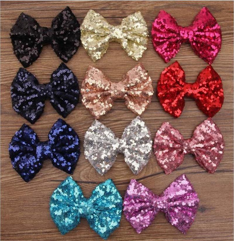 

Baby Girls hairpins Barrettes Kids Paillette Sequin Clipper Big Bows With Metal Teeth Clip Boutique Hair Accessories, Red