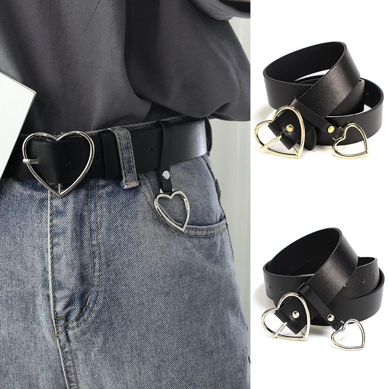 

Women Leather Belt Sweetheart Buckle With Adjustable Ladies Cute Heart-shaped Thin Fashion Waistband Belts, Black;brown