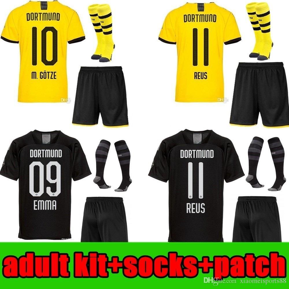 

adult kit 2019 2020 Borussia dortmund men kit soccer jersey 19 20 black REUS HAZARD BRANDT Shirts shorts