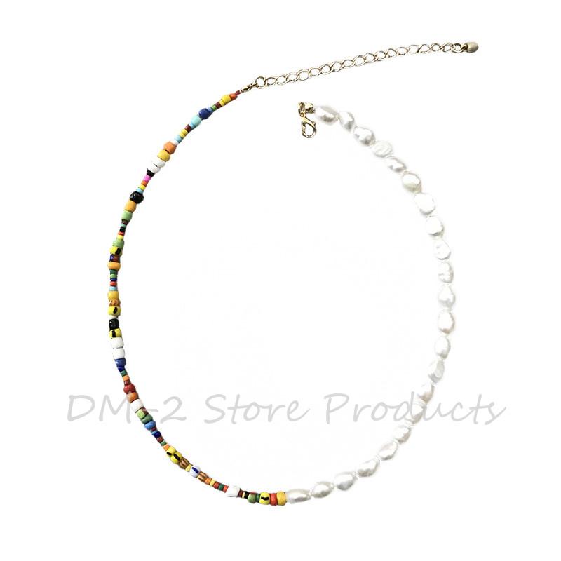 

Pendant Necklaces 2021 Women Pearl Short Necklace Colourful Printed Beads Handmade Freshwater Collier Bohemian Classic Adjustable Collar