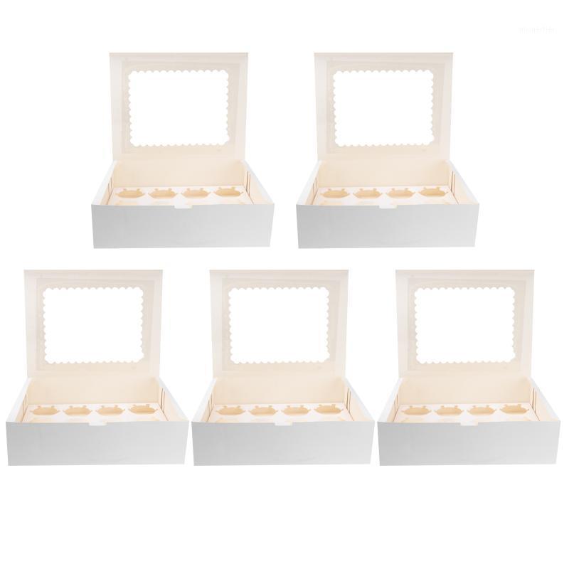 

Gift Wrap 5pcs Portable 12-Cavity Cupcake Box Container Muffin Window (White)