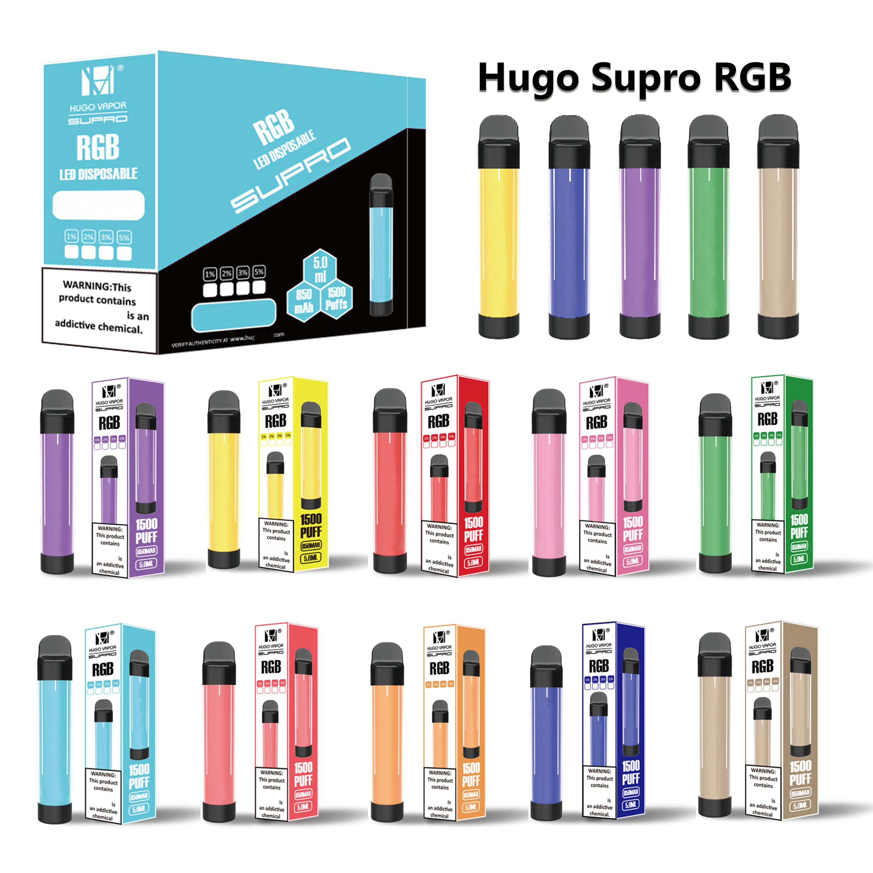 

Hugo Supro RGB V LED Light Disposable Vape Pen 1500 2200Puffs E Cigarette Device 5ml 6.5ml 850mAh 1000mah Battery 10 Colors 100% Original