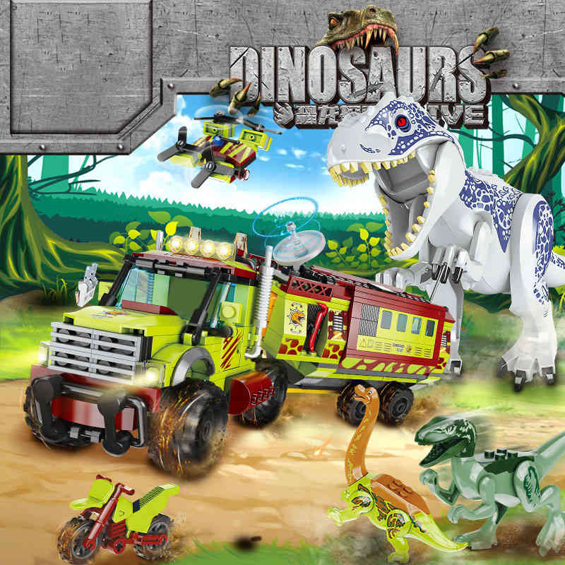 

Tyrannosaurus Velociraptor Off-road Vehicle Dinosaurs Figur Jurass Building Blocks INGlys Dinosaurs Toys Jurassiced World