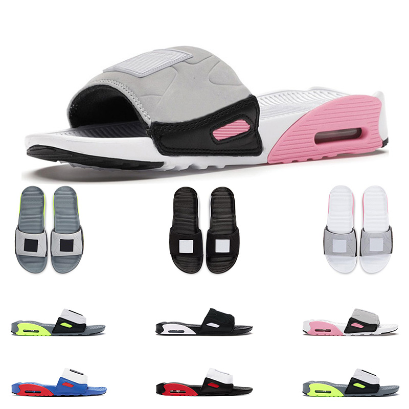 

2021 mens women 90 Slide Beach Slippers volt black rose Game Royal Chile Red sports sneaker fashion outdoor, 1 volt