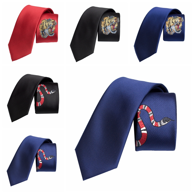 

Designer Neck Ties Animal Embroidery Solid Color 7cm Business Casual Necktie Accessories Daily Wear Tie Cravat Wedding Party Gift