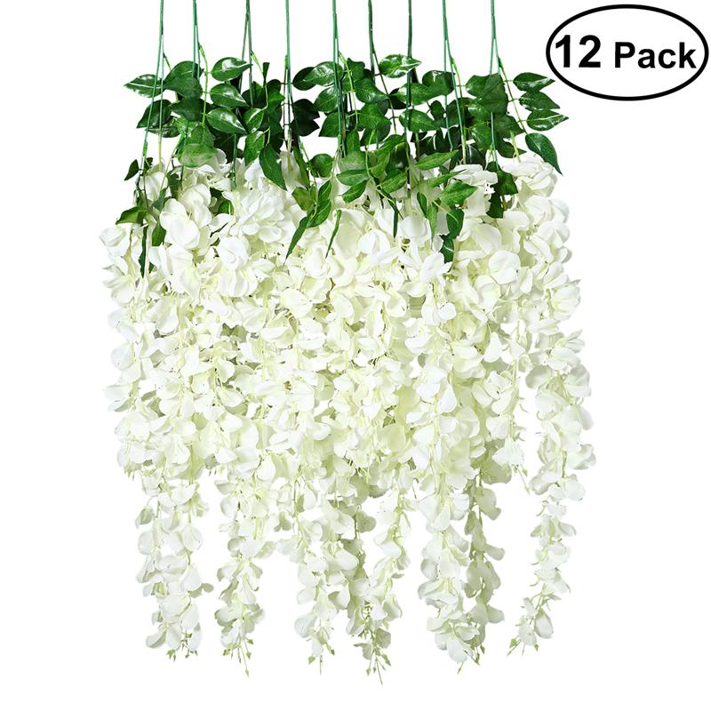 

12 Pcs Artificia Sik Wisteria Ivy Vine Green eaf Vine Garand Simuation Props 90CM for Wedding Party Decoration, Default color