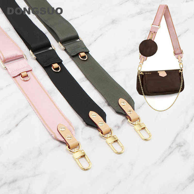 

Large wide strap canvas nylon strap luxury designer shoulder bag belt replacement with genuine leather handbag parts accessory 211213
