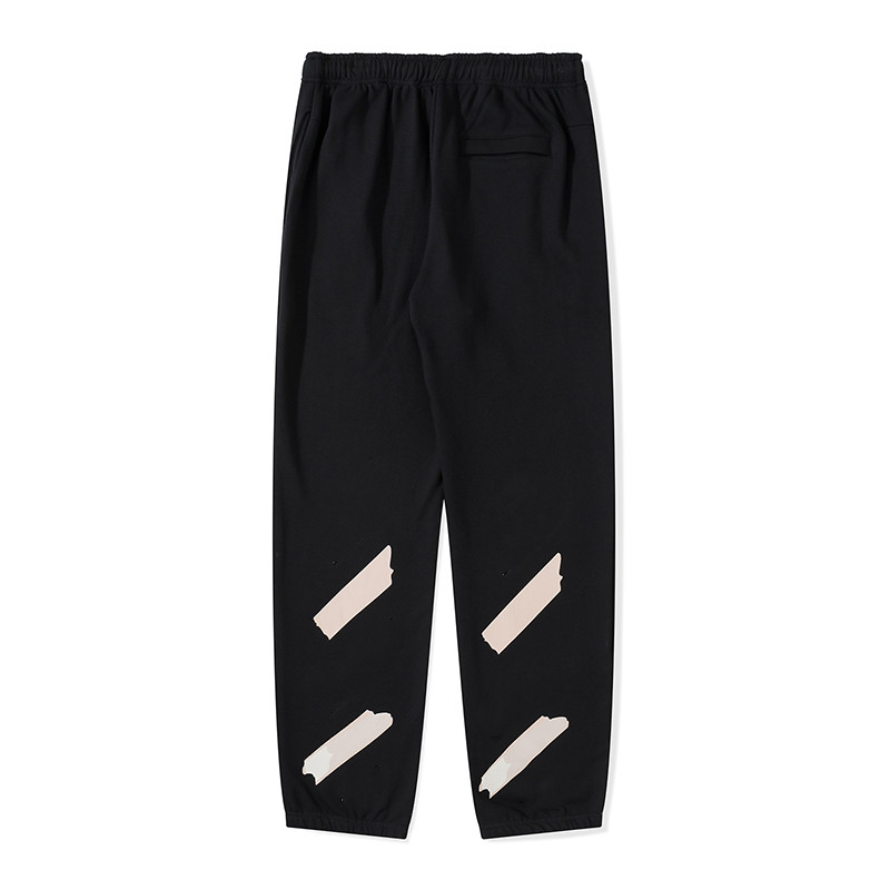 

Fashion Autumn winter men's pants off brand loose casual plus velvet thickening ow trousers Same style for men and women white printing, Black