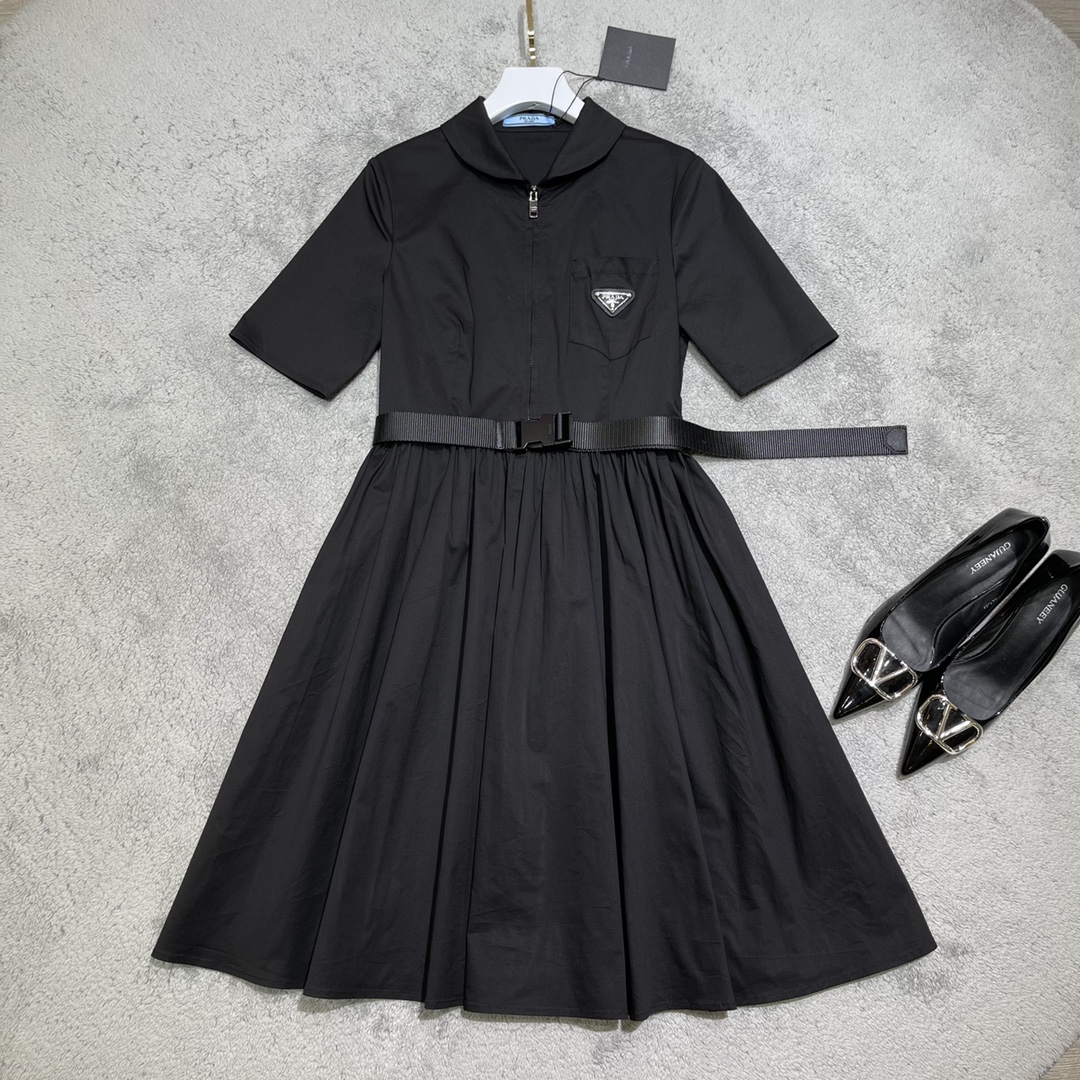 

2021 Black Letter Print Women Dress Milan Runway Lapel Neck Short Sleeves Empire Summer Dress 052608