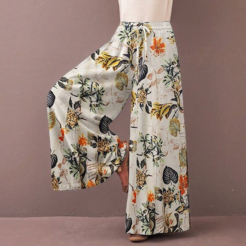 Femme's Mode Streetwear Culottes larges jambes larges jambe poche élastique cordon de serrage conçoit pleine longueur pantalon de vacances week-e