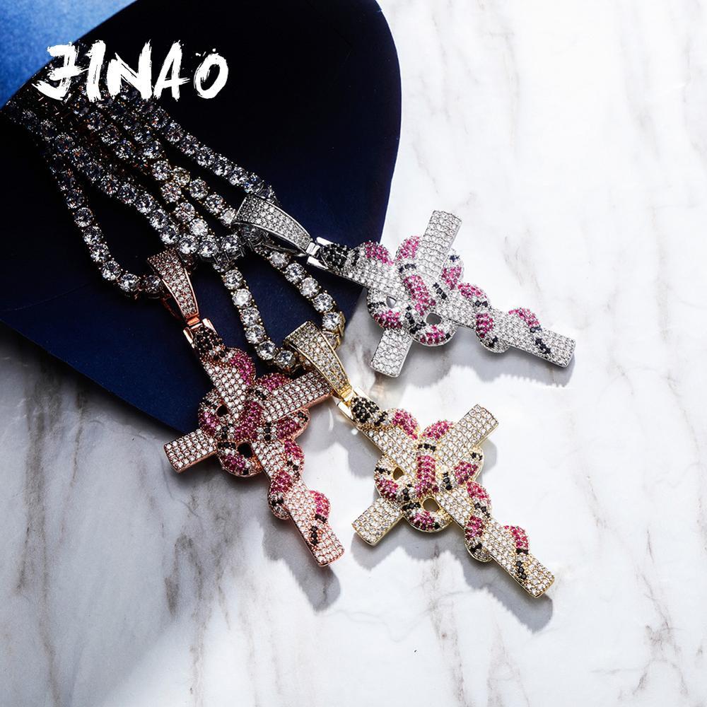 

Snake Winding Cross Pendant Necklace Iced Out Cubic Zirconia Pendant Hip Hop Jewelry For man women gift X0509