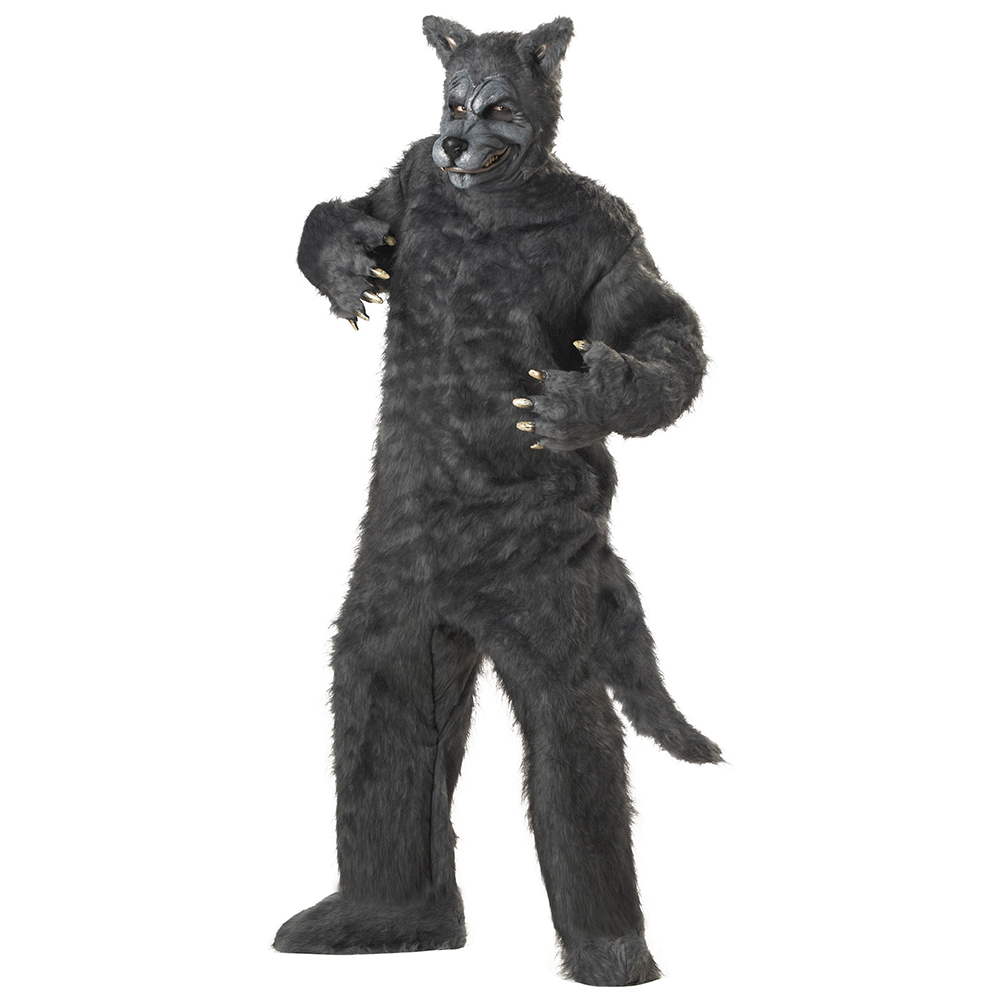 Mascot CostumesGray Long Plush Wolf Mascot Costume Furry Gray Jumpsuit with An Attached Tail Plus Big Bad Wolf Costume-image-747525859