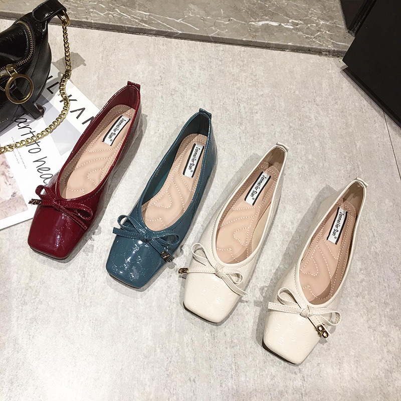 

Spring Ballet Flats Women Casual Shoes with Bow 2021 Spring Fashion Square Toe Slip On Flats Shoes Casual Female Sneakers, Beige