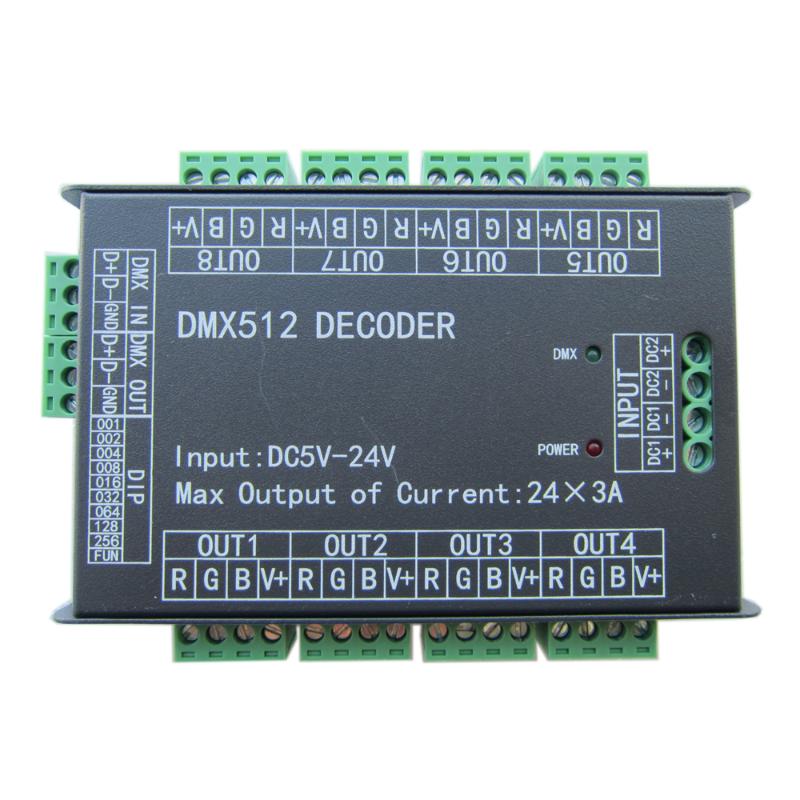 

24channel Easy Dmx512 DMX Decoder,LED Dimmer Controller, DC5V-24V,Max 3A,8 Groups RGB Iron Case For Led Strip Dimmers