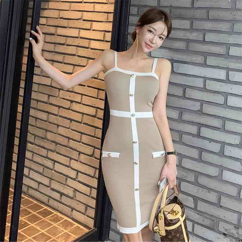 

Summer Sleeveless Sundress korean ladies Knitted Sling Cotton party Sexy Midi Dresses for women clothing 210602, The picture color
