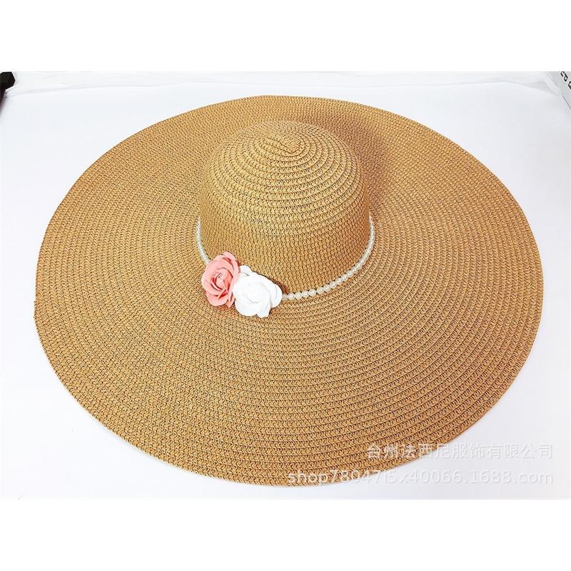 

Wide Brim Hats Beach Hat Women's Straw European Version Big Edge Sun Folding Zhan Travel, Blue;gray