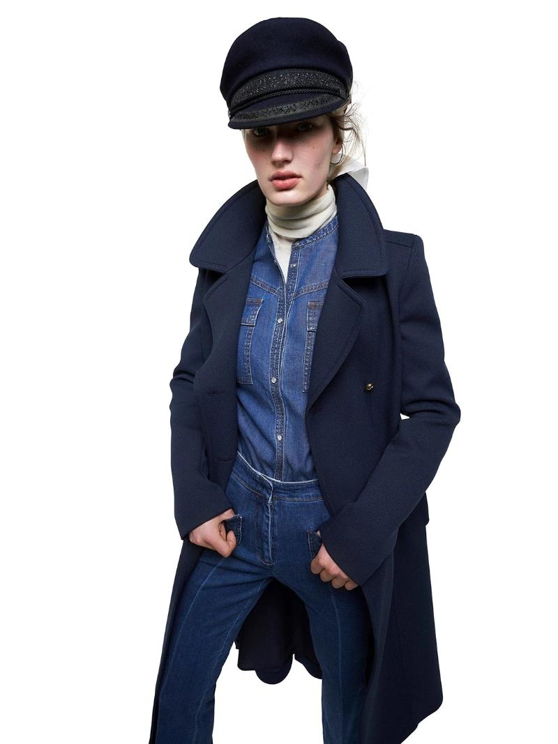 

Women' Wool & Blends 2021 Autumn Winter Lapel Double-breasted Temperament Slim Pure Color Back Fold Long Female Handsome Jacket, Navy blue