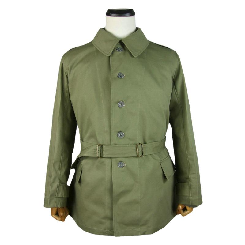 

Men's Trench Coats France French Army Model 1938 Bourgeron Jacket Light Green, As pic