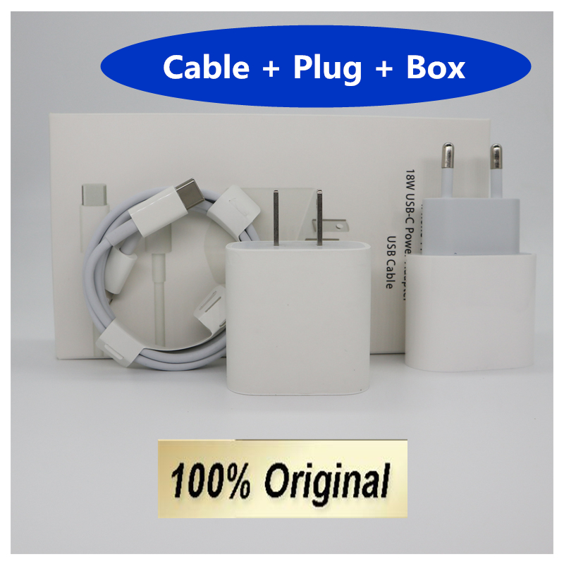 

100% Original 18w pd fast charger with charging cable suit Power Adapter box for iphone X XR 12 pro max and ipad