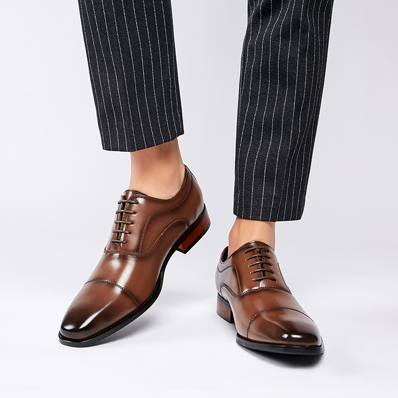

2020 Genuine Leather Mens Dress Shoes Handmade Office Business Wedding Luxury Formal Oxfords Men Shoes, Black