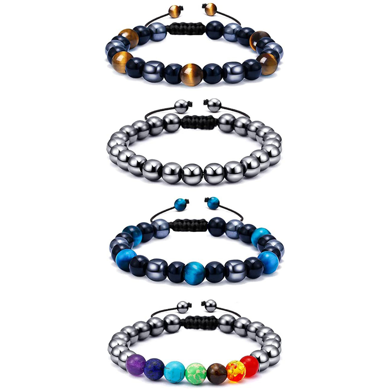 

Beaded Strands 8mm Black Gallstone woven bracelet hematite tiger-eye stone lovers bracelet