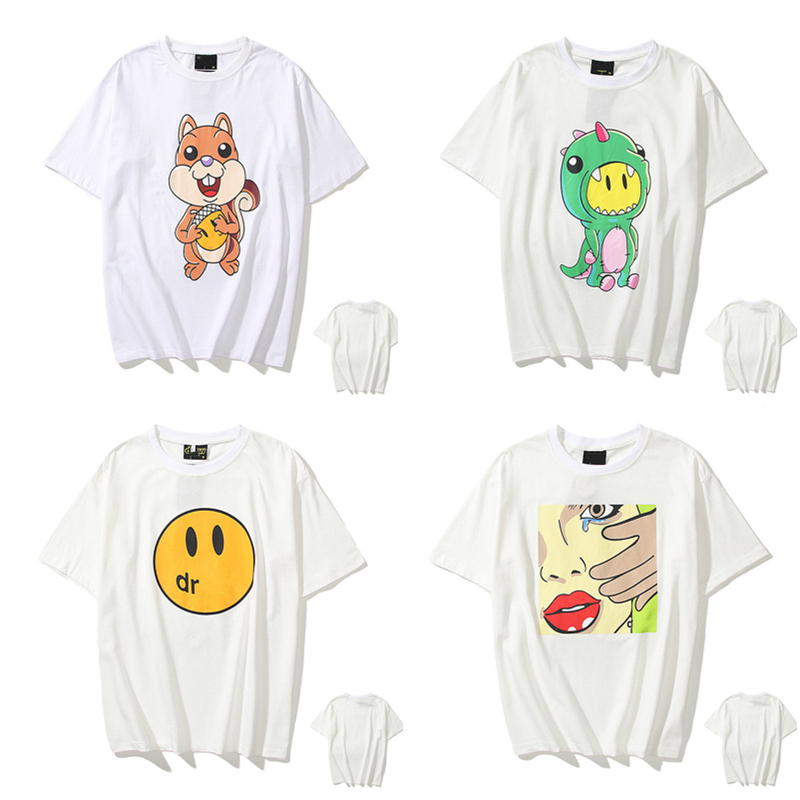 

Women's T-Shirt Justin Bieber smiley face print cartoon little dinosaur casual men and women couple loose round neck short sleeve 0101, 1 pcs buttons