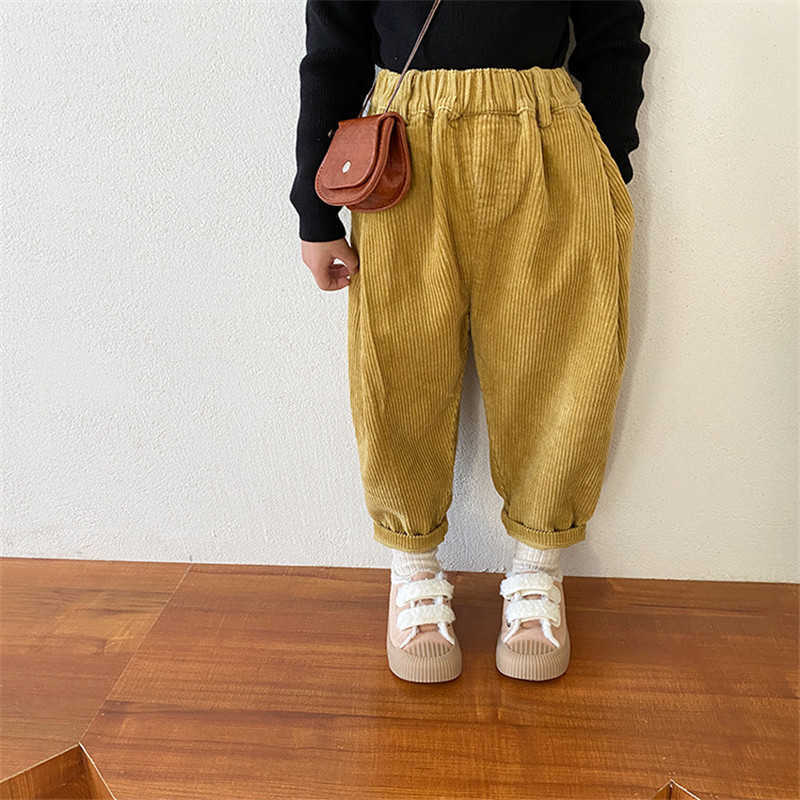 

Autumn Winter Kids Children Casual Corduroy Hip Pants Baby Boys Girls Soft Loose All-match Trousers 1-7 Years 210615, Yellow