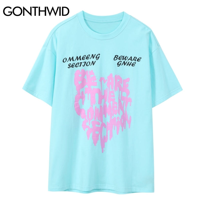 

Tshirts Graffiti Letters Print Short Sleeve Tees Shirts Streetwear Hip Hop Cotton T-Shirts Harajuku Casual Loose Tops 210602, Sky blue