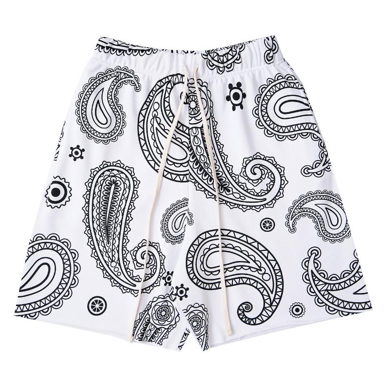 

Hip Hop Jogging Short Sweatpants Harajuku Bandana Paisley Pattern Shorts Streetwear Fashion Casual Baggy Pants Men's, Black