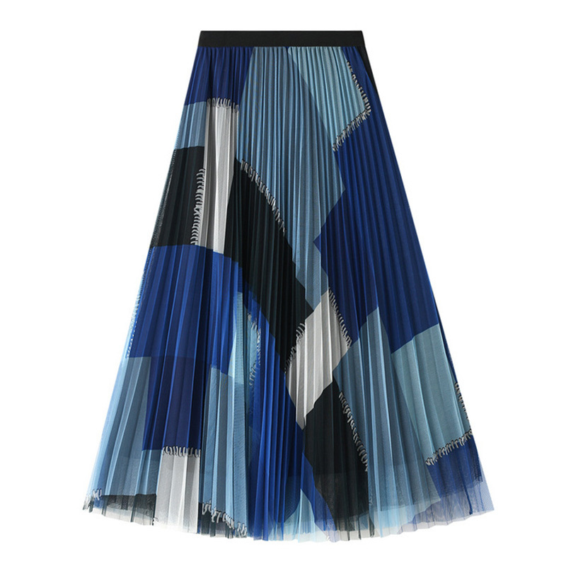 

Skirt Women big plaid Print Pleated s Vintage Drawstring Elastic Waist Midi s Casual Korean A Line 210524, Black