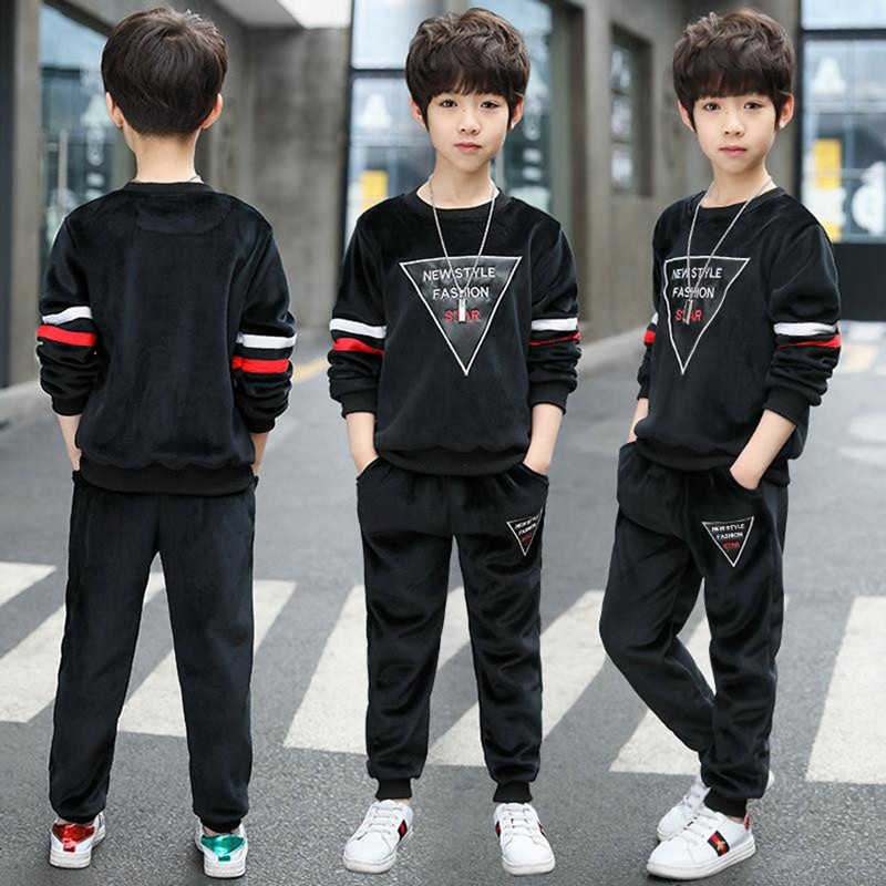 

Boys Clothing Sets Autumn and Winter Fashion Sports Suit Children's Foreign Style Golden Velvet Kids Track Suits 4 6 8 12 Ages X0719, White