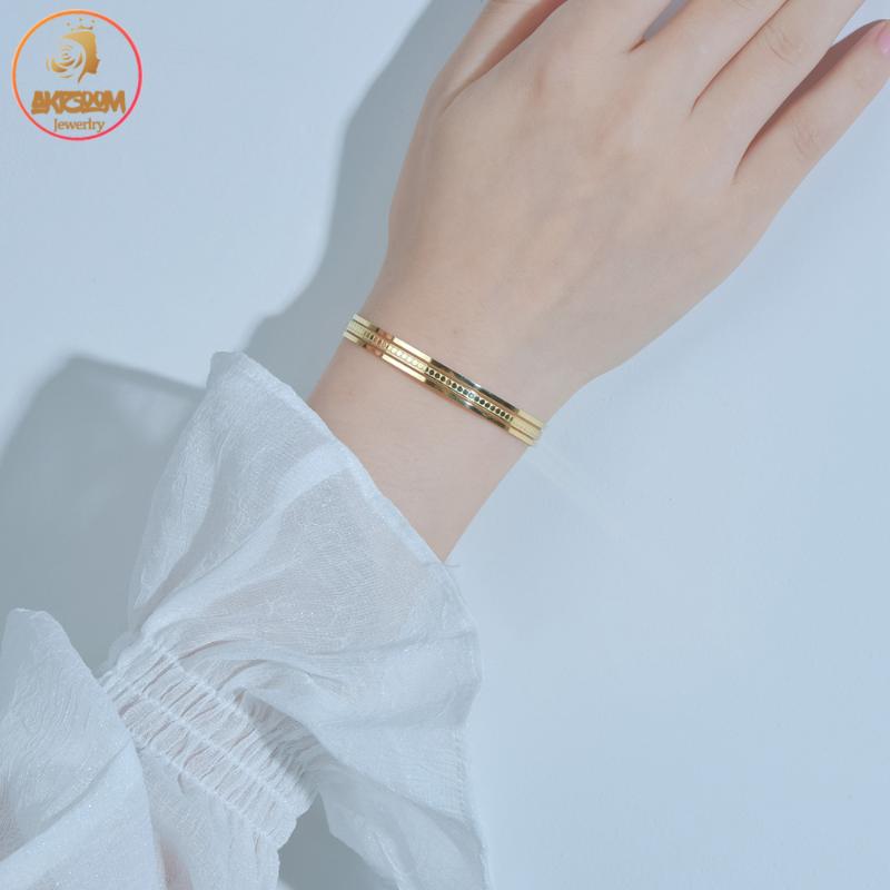 

Bangle Akizoom Korean Version Of Ins Line Cutout Bracelet Stainless Steel Femme Charm For Women Girl Party Jewelry Gift