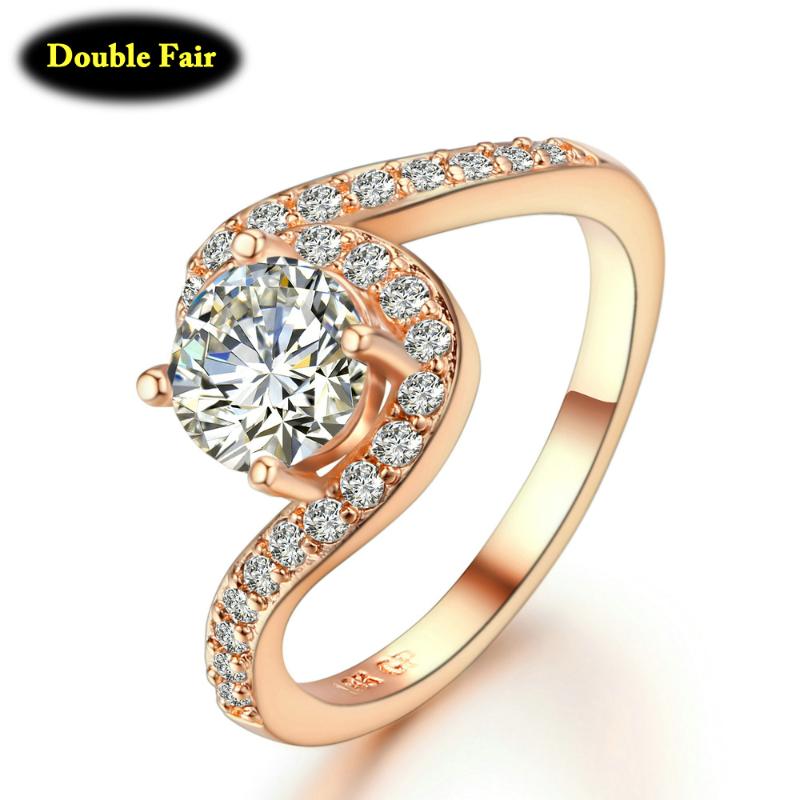

Wedding Rings Twisted Design Cubic Zirconia Finger Ring For Women Rose Gold Color Austrian Crystal Brand Jewelry Anel Aneis DWR078, Slivery;golden