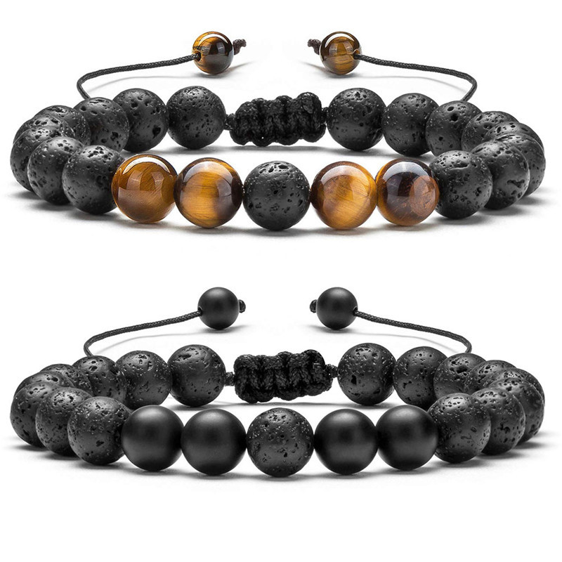 

Adjustable Strands Volcanic Lava Stone Bead Bracelet Yoga Essential Oil Diffuser Braided Bracelets Bangle Healing Balance For Men Women, Black