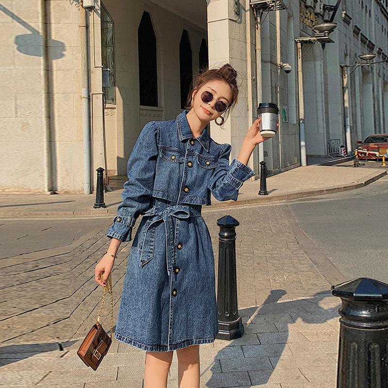 

women's jackets british korean version denim thin blouse dress mid- spring and autumn single breasted jacket j3g2, Black;brown