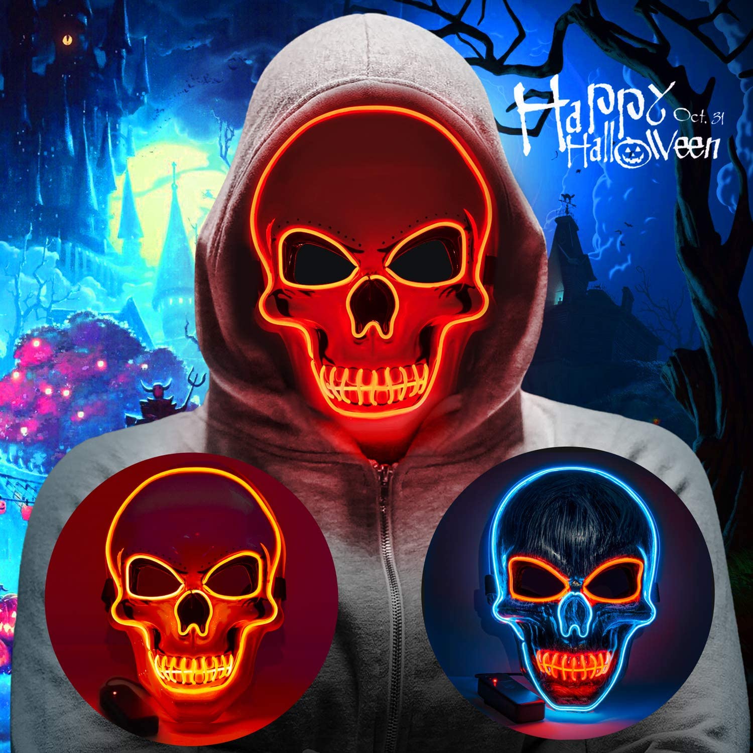 

Halloween LED Light Up Mask LED Scary Skull Mask Creepy Cosplay Mask for Festival Parties Costume