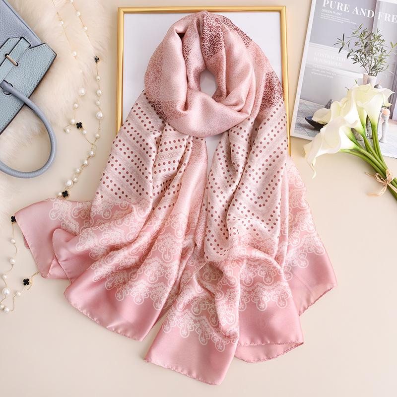 

Scarves Women Imitation Silk Scarf Traditional Print Shawls Office Lady Wraps Female Headscarf Beach Towel Beautiful Gift 90x180cm