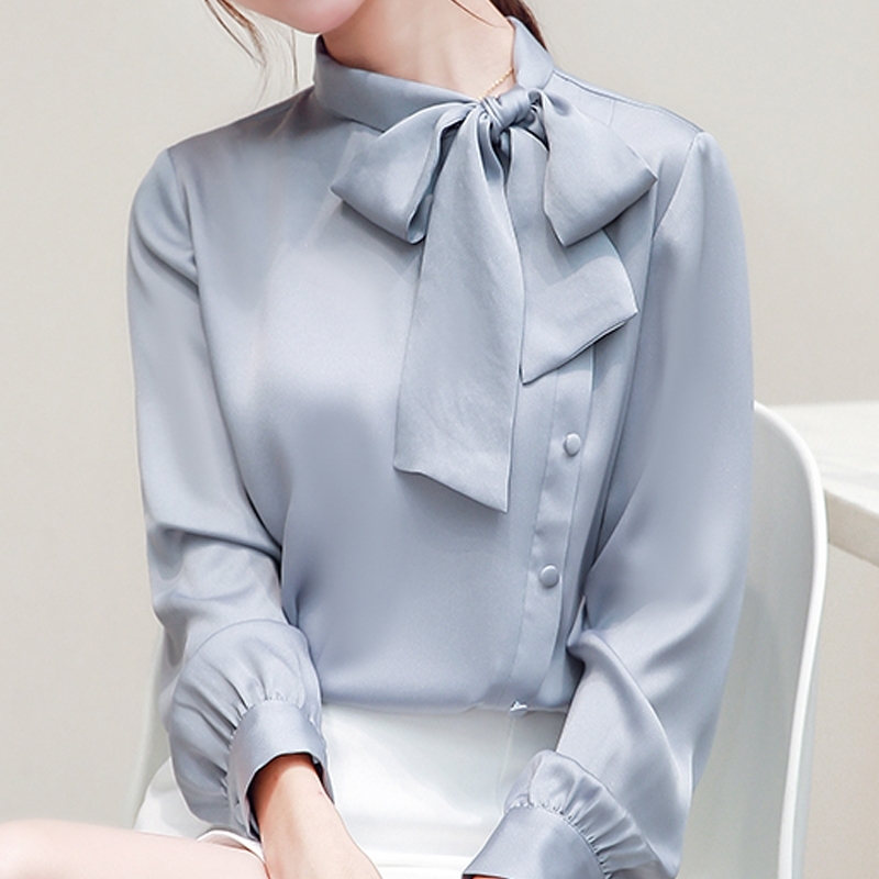 

Long Sleeve Bow Stand Collar Chiffon Blouse Shirt Blusa Tops Women Blouse Women Blusas Mujer De Moda Women Clothing E10 210602, Blue