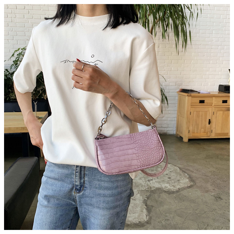 

Fashion Crocodile Pattern Baguette bags MINI PU Leather Shoulder Bag Chain Hand